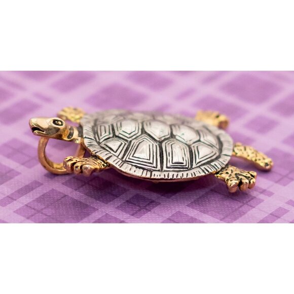 Vintage Intricate Silver Tone Shell Turtle Brooch - V18 - Picture 2 of 3